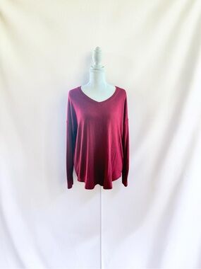 Well Worn Women’s Size S Long Sleeve Vneck Sweater - Burgundy and Black